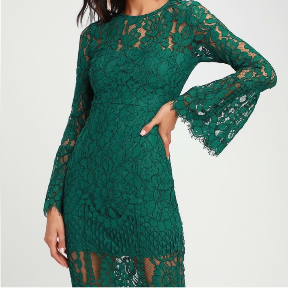 NWT | Lulus | Emerald Green Belle Sleeve Dress | Sz M